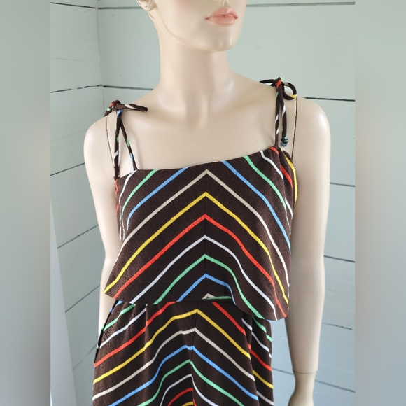 Vntg 70's Nardis Of Dallas Multi Color Striped Asymmetrical women's Day Dress - Picture 2 of 7